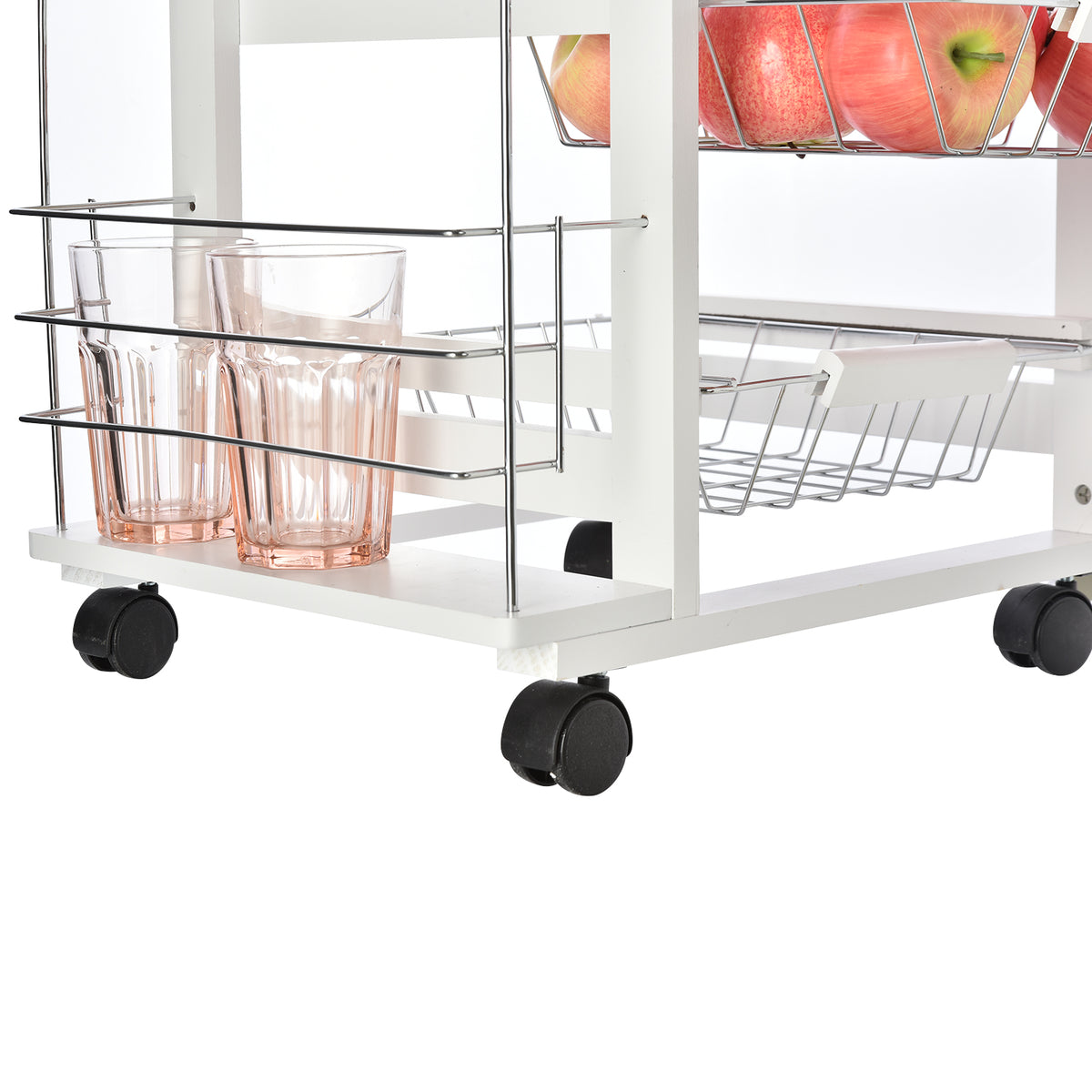 Carrinho de Cozinha com Rodas Carrinho Auxiliar com Gaveta 4 Cestas Amovíveis de Metal e Prateleiras Laterais 47x37x83 cm Branco — foto 9