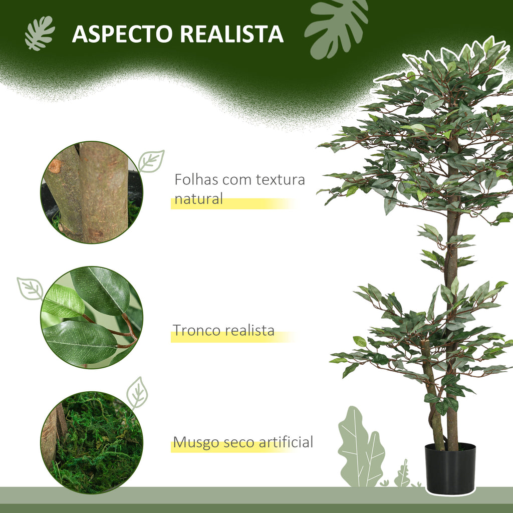 Planta Artificial Ficus 150 cm Planta Artificial com 1008 Folhas Musgo e Vaso Planta Artificial Decorativa para Interior e Exterior Casa Sala de Estar Escritório Verde — foto 5