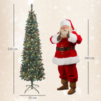 Árvore de Natal Slim 210 cm Árvore de Natal Artificial com Luzes LED Branco Quente 8 Modos de Iluminação 656 Ramos com Purpurina Prateada Pinhas Bagas e Suporte Metálico Verde — foto 3