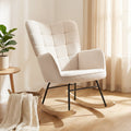 Beige Rocking Chair with 40° Swing, Beech Wood Legs and Steel Frame, 120 kg Capacity, 71x98x101 cm