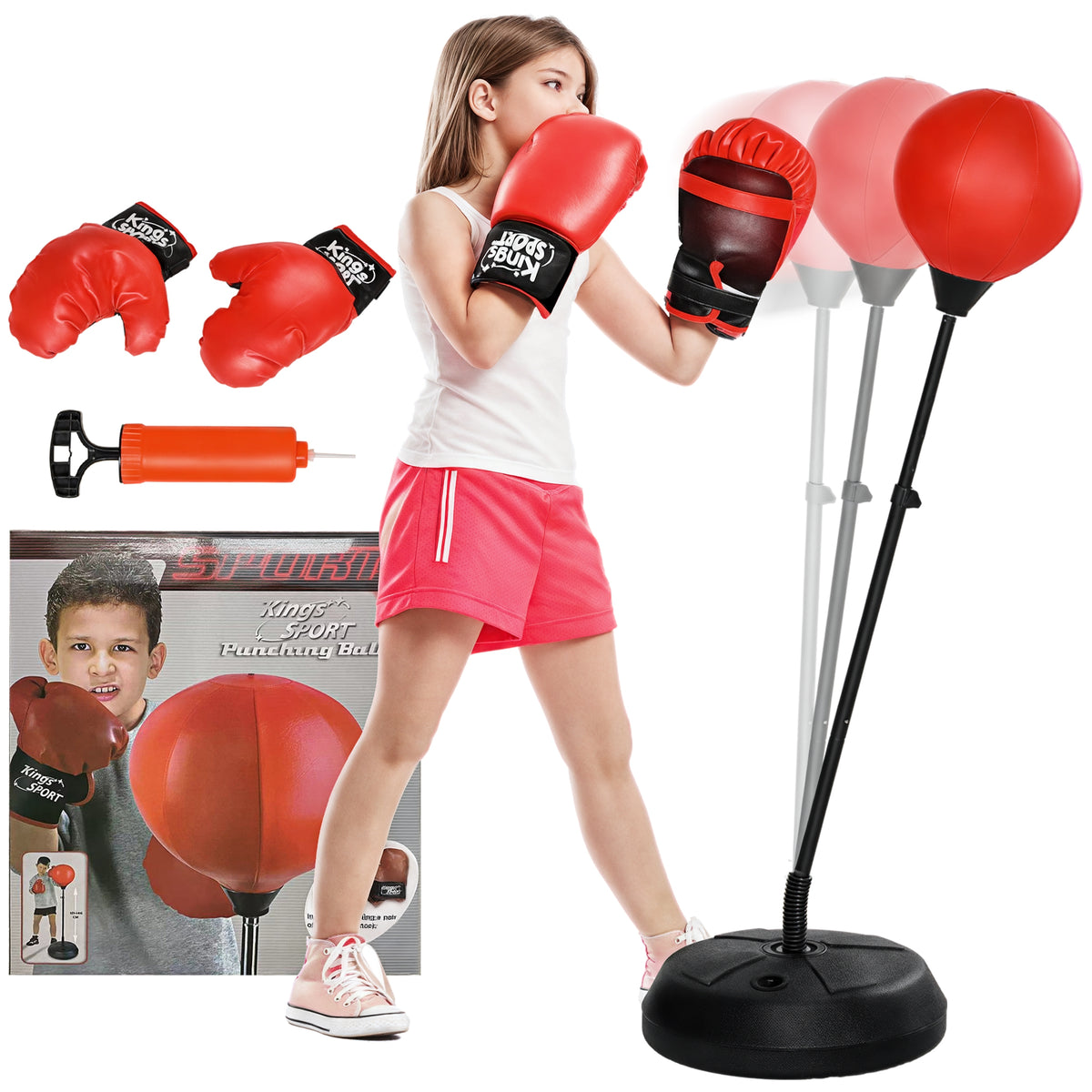 Punching Ball para Crianças acima de 5 anos Kit de Boxe para Crianças com Luvas de Boxe Altura Ajustável 122,5-147 cm e Base Preenchível Vermelho — foto 1