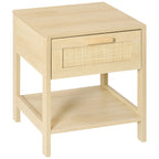 Mesa de cabeceira em malha Mesa lateral com gaveta e prateleira inferior em DM e vime para quarto Sala 40x40x48 cm Cor madeira — foto 1