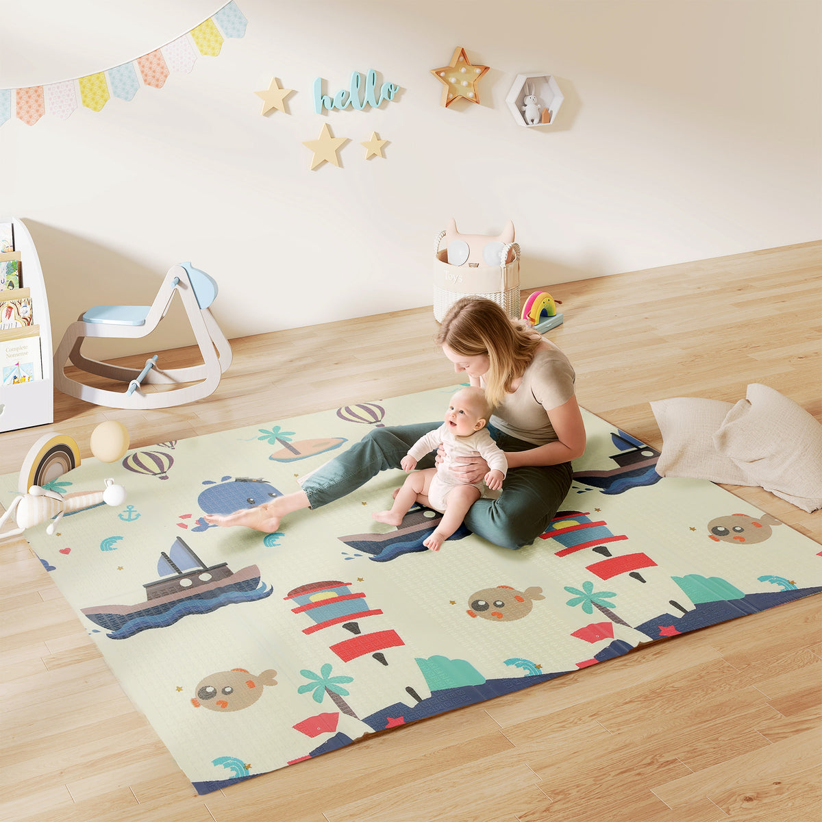 Tapete de Atividades para Bebé Acolchoado Dobrável e Reversível 196x176x1,5 cm Tapete de Brincar para Bebé XPE Dupla Face Impermeável Multicolor - Modelo 2 — foto 2