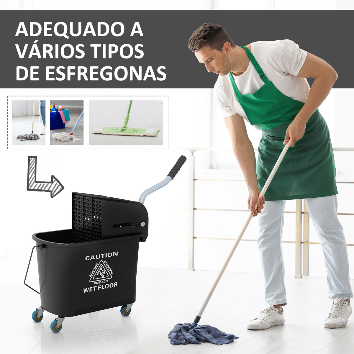Balde de Limpeza 20L com Rodas e Espremedor Balde para Esfregona com Separador de Água 60x27x70,5 cm Preto — foto 7