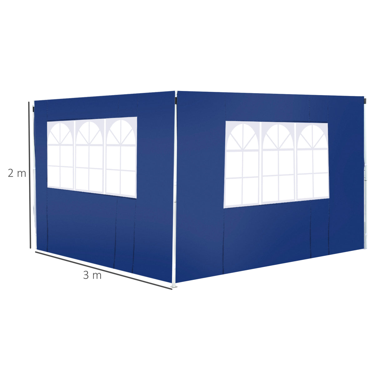 2 Paredes Laterais para Tenda 3x2 m Parede Lateral de Tecido Oxford com 2 Janelas Apto para tendas 3x3 m e 3x6 m Azul — foto 3