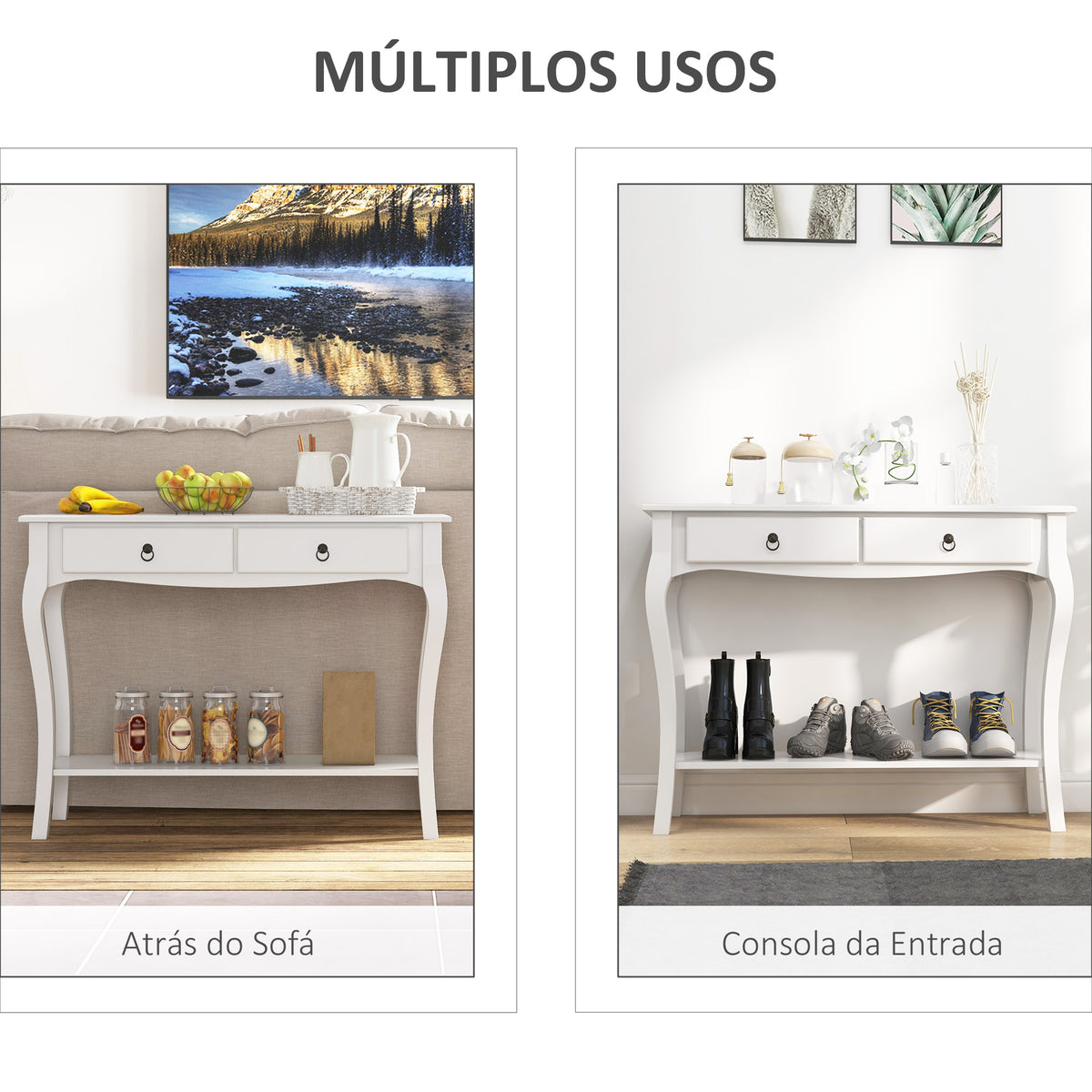 Mesa Tipo Consola para Sala de Estar Consola para Entrada com 2 Gavetas e Prateleira Inferior 100x33x75cm Branco — foto 5