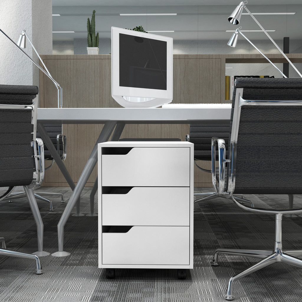 Bloco de Gavetas para Escritório Móvel de Escritório Bloco de Gavetas com 3 Gavetas e 4 Rodas 40x50x57,5 cm Branco — foto 7