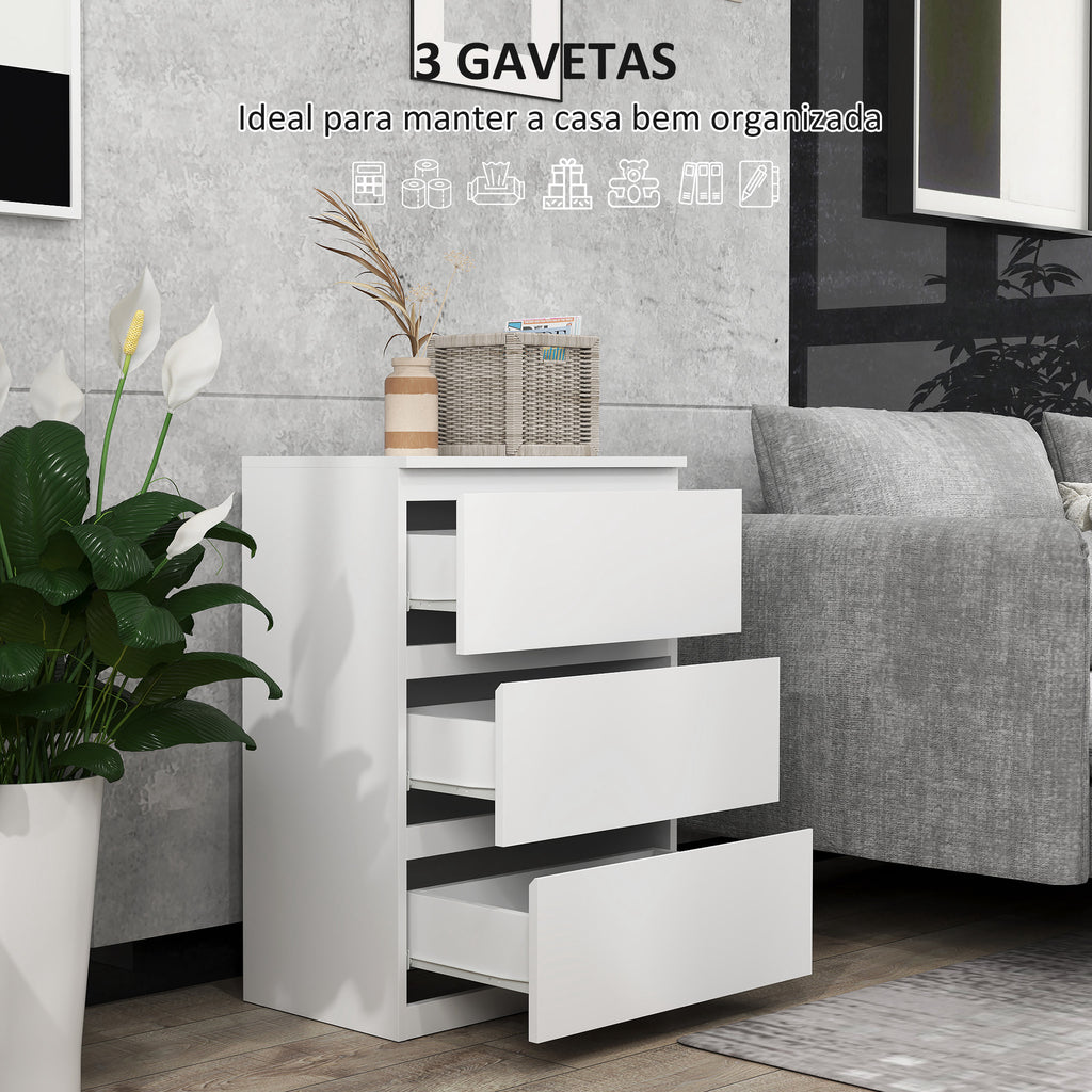 Cómoda com 3 Gavetas de Madeira Cómoda de Dormitório Cómoda Branca para Sala de Estar Estilo Moderno 55x34x75 cm Branco Brilhante — foto 4