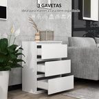 Cómoda com 3 Gavetas de Madeira Cómoda de Dormitório Cómoda Branca para Sala de Estar Estilo Moderno 55x34x75 cm Branco Brilhante — foto 4