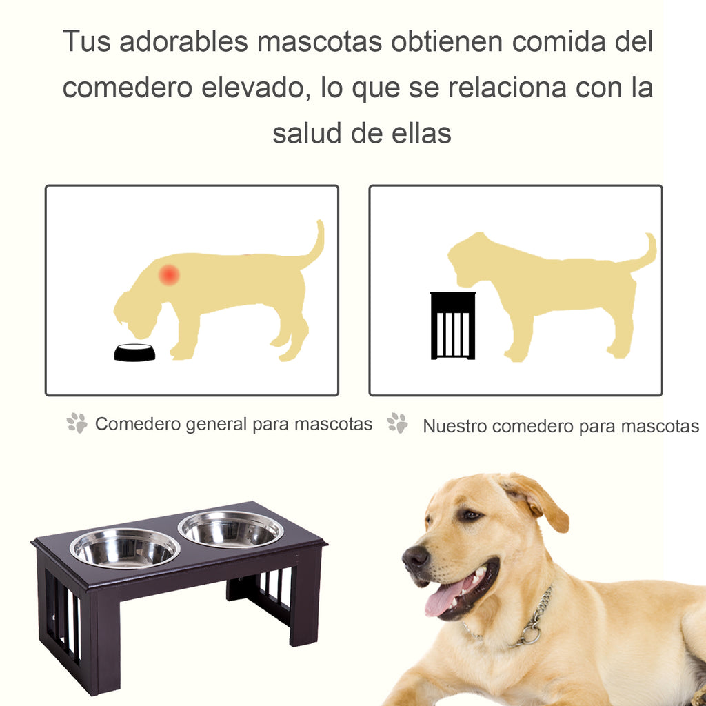 Comedouro Elevado para Cães com Suporte e 2 Tigelas Amovíveis de Aço Inoxidável Alimentador para Animais de Estimação 58,4x30,5x25,4 cm Marrom — foto 6