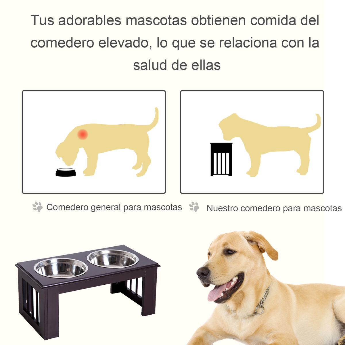 Comedouro Elevado para Cães com Suporte e 2 Tigelas Amovíveis de Aço Inoxidável Alimentador para Animais de Estimação 58,4x30,5x25,4 cm Marrom — foto 6