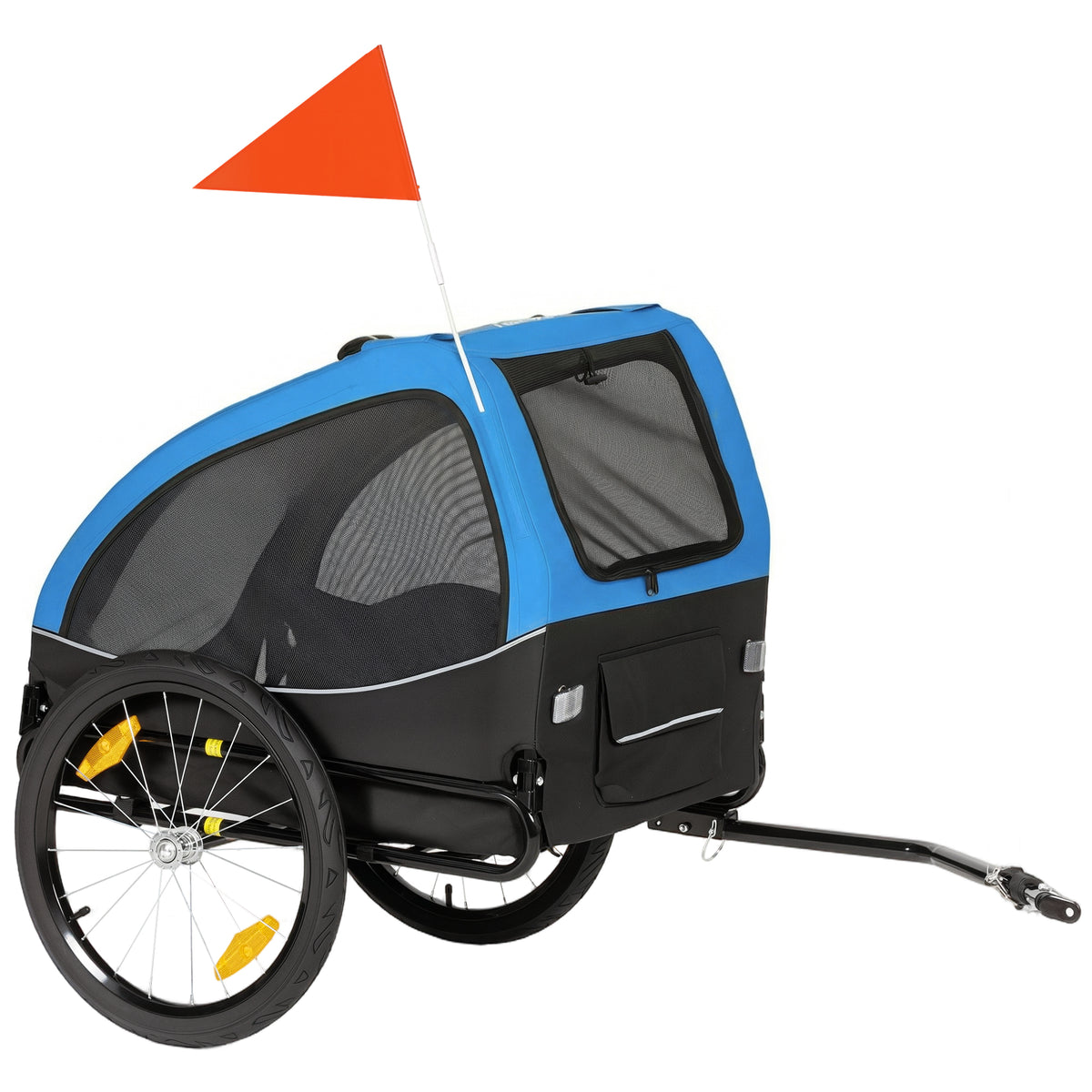 Reboque Dobrável para Cães com Refletores Janelas em Malha Rodas Porta Bandeira de Segurança para Cães até 20 kg 138x70x89 cm Azul — foto 1