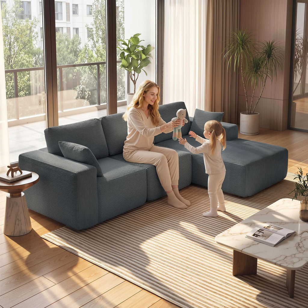 Sofá de Canto Modular Sofá Cama em L com Assento Profundo Apoios de Braço Largos 2 Almofadas Cinza Escuro — imagem 6