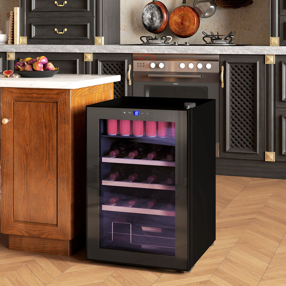 Adega Refrigerada para Vinho 53L com Prateleiras Ajustáveis para 12 Garrafas e 25 Latas 43x45x64 cm Preto — imagem 3