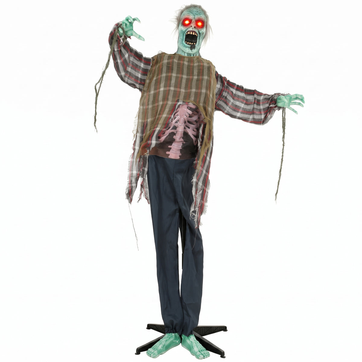 Zumbi Animado de Halloween em Tamanho Real 170 cm com Ativação por Som e Toque Decoração Assustadora — foto 1