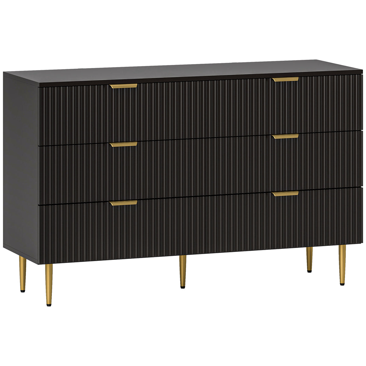 Cômoda 6 Gavetas Moderna 120x40x76,5 cm Preto com Detalhes Dourados — foto 1