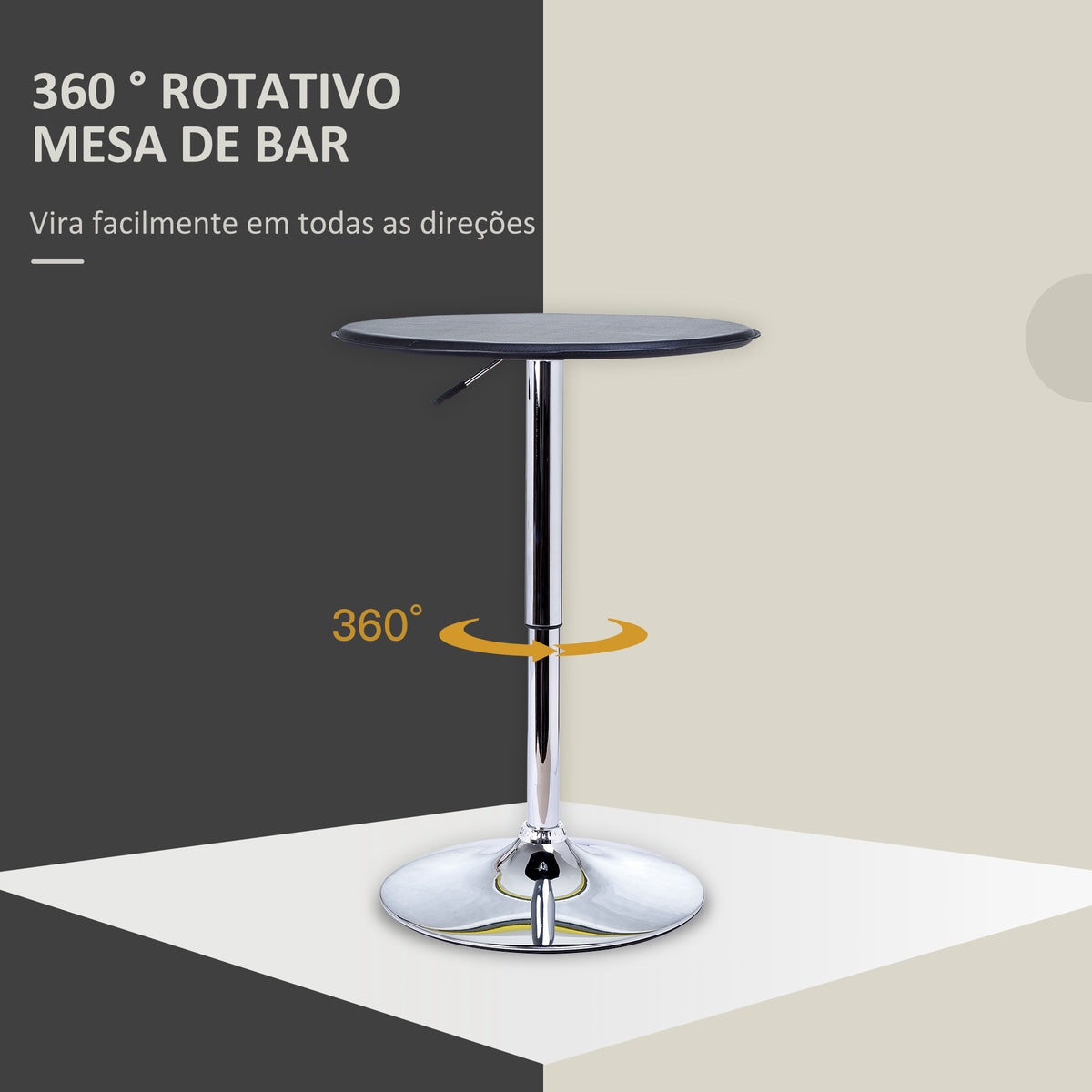 Mesa de Bar Redonda Ajustável em Altura 67-93 cm, Mesa Alta de Bar, Tampo Ø63 cm Giratório 360°, com Base Redonda de Metal Cromado, para Cozinha, Sala de Jantar, Preto — foto 5