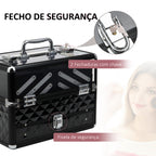 Estojo de Maquilhagem Bijuteria Organizador Cosméticos Portátil Múltiplos Níveis com Pega e Bandejas Desdobráveis Liga de Alumínio 30x18,5x22 cm Transparente e Preto — foto 5