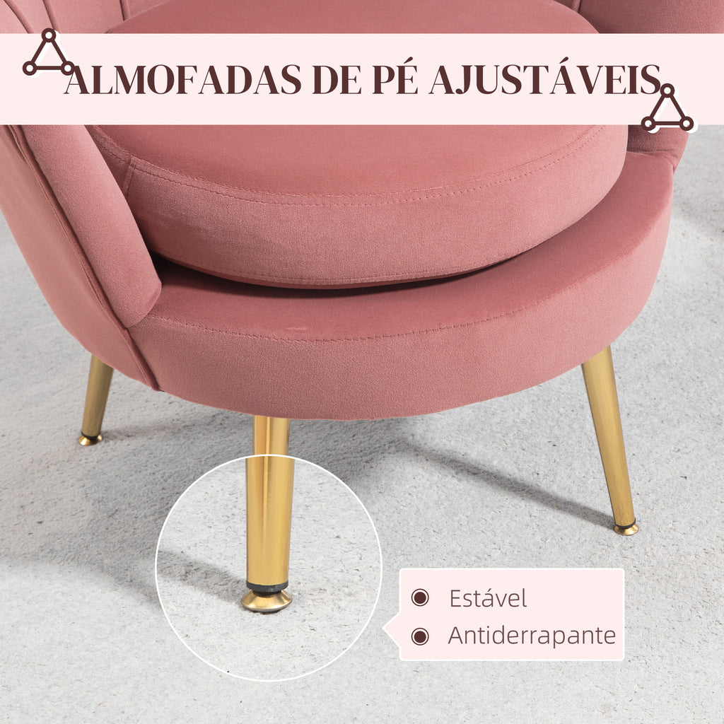 Poltrona de Sala Estofada em Veludo Poltrona para Quarto com Encosto em Forma de Concha e Pernas Douradas para Sala de Jantar 76x67x74 cm Rosa — foto 7