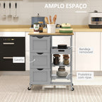 Carrinho de Cozinha com Rodas Carrinho de Serviço Multiuso com 3 Gavetas 2 Prateleiras Abertas e Bandeja para Sala de Jantar Sala de Estar 67x37x85,5 cm Cinzento — foto 4