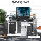 Mesa para Computador com Gaveta Armário e Suporte para CPU Secretária para Escritório Estúdio Dormitório 100x52x75cm Preto e Branco — foto 4