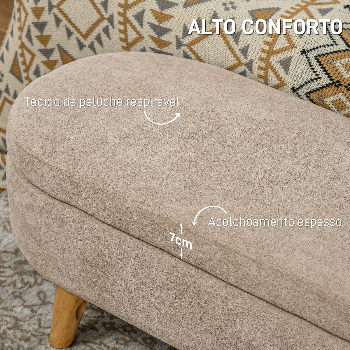 Banco para Pé de Cama Banco de Armazenamento com Pés de Madeira e Assento Acolchoado Carga 120 kg Puff de Armazenamento para Dormitório Entrada Corredor 110x40x43 cm Bege — foto 5