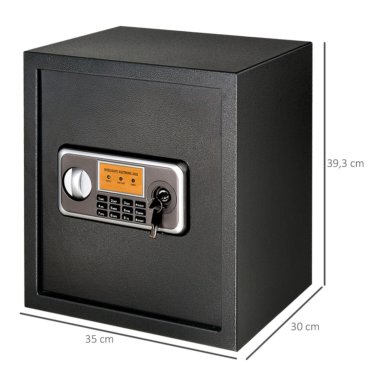 Cofre eletrônico sólido Caixa de segurança com chave 2 Códigos para casa Escritório Capacidade 32L Aço 35x30x39,3 cm Pret — foto 3