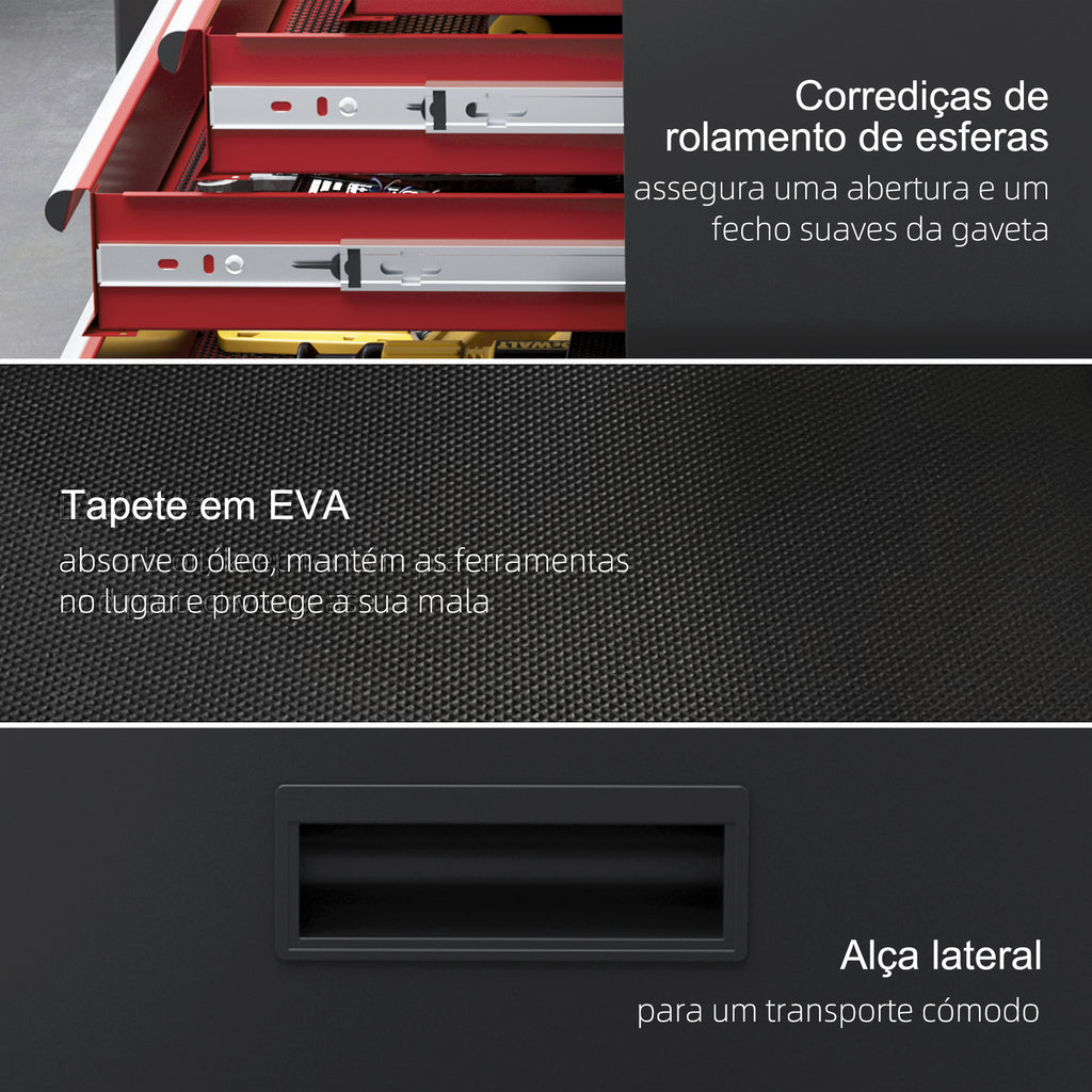 Carrinho de Ferramentas Caixa de Ferramentas de Aço Carrinho para Oficina com Rodas Porta 5 Gavetas e Fechadura de Aço para Garagem Oficina Preto e Vermelho — foto 7