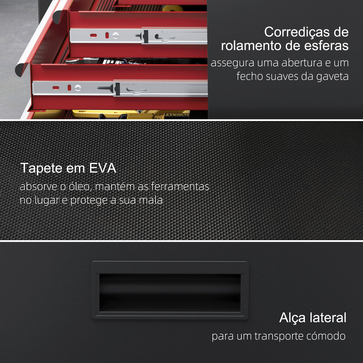 Carrinho de Ferramentas Caixa de Ferramentas de Aço Carrinho para Oficina com Rodas Porta 5 Gavetas e Fechadura de Aço para Garagem Oficina Preto e Vermelho — foto 7