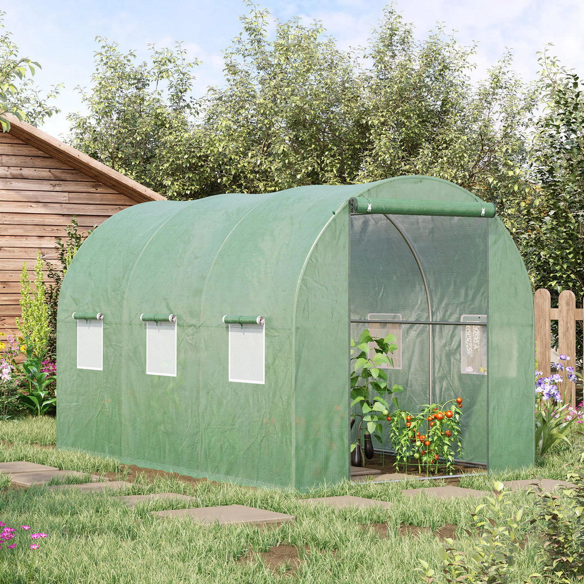 Estufa de Túnel 3x2x3m Estufa de Jardim Exterior com Portas Enroláveis e 6 Janelas Polietileno e Metal Galvanizado para Cultivos Plantas Flores Verde — foto 2