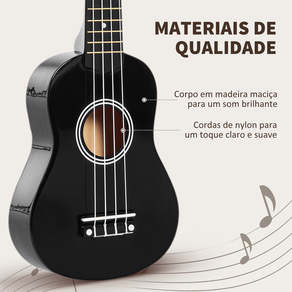 Ukelele 21 Polegadas Ukelele Soprano para Principiantes Ukelele apto para Concerto com Cordas de Nylon Material Madeira 53x17,5x6,2 cm Preto — foto 4