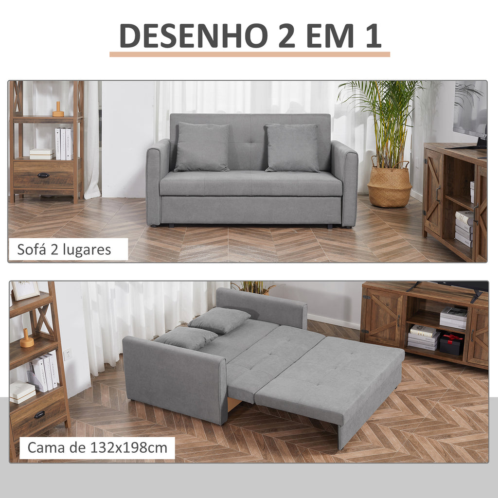 Sofá Cama de 2 Lugares Estofado em Algodão com 2 Almofadas Apoio para os Braços e Armazenamento Sofá Duplo Moderno para Sala de Estar Escritório 152x101x81cm Cinza — foto 4