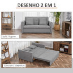 Sofá Cama de 2 Lugares Estofado em Algodão com 2 Almofadas Apoio para os Braços e Armazenamento Sofá Duplo Moderno para Sala de Estar Escritório 152x101x81cm Cinza — foto 4