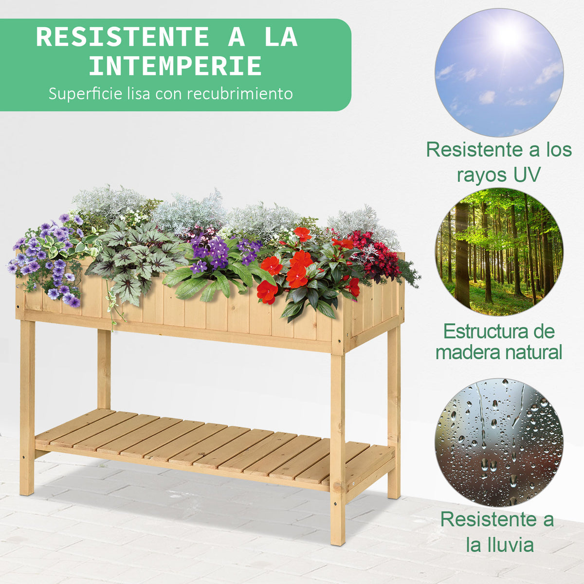 Horta Vertical de Madeira 120x60x81cm Floreira Elevada para Cultivo de Plantas Flores com Prateleira Inferior para Jardim Terraço Exterior — foto 4