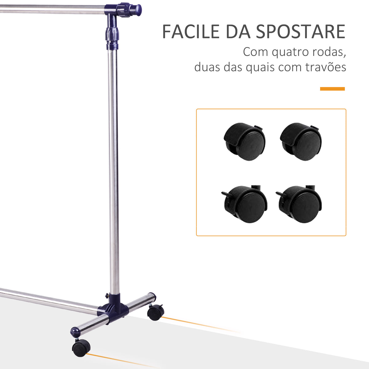 Charriot com Altura Ajustável Cabideiro com Rodas para Roupas Aço Inoxidável 86-160x45x95-170cm Prata e Preto — foto 5