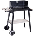 Barbecue a Carvão com Grelha Ajustável em Altura Prateleiras e Rodas para Jardim Exterior Campismo 83x45x87 cm Preto — foto 1