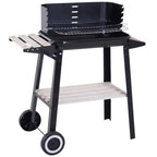 Barbecue a Carvão com Grelha Ajustável em Altura Prateleiras e Rodas para Jardim Exterior Campismo 83x45x87 cm Preto — foto 1
