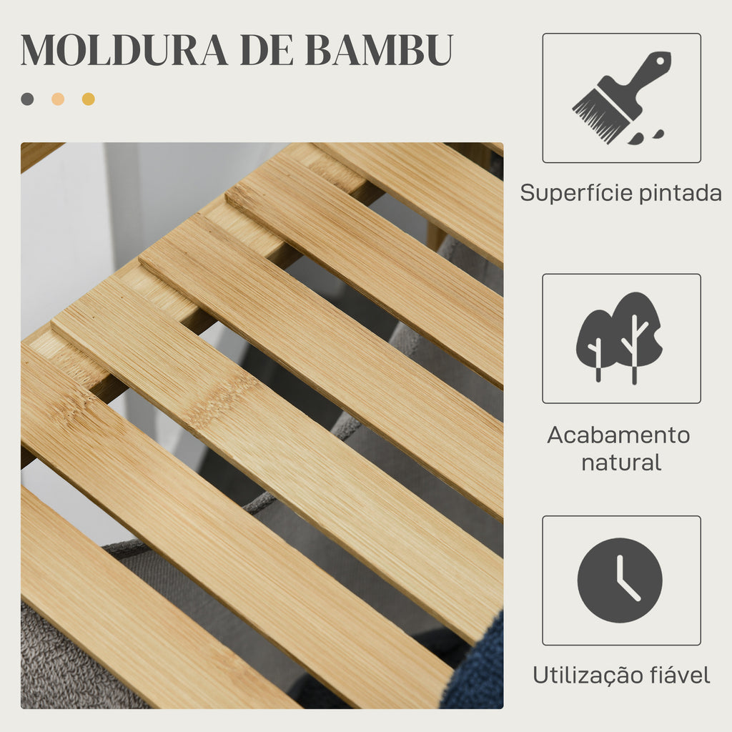 Cesto de Roupa de Bambu Cesto de Roupa Suja com 2 Bolsas Amovíveis e 2 Prateleiras Carga 20 kg 2x40,6L para Casa de Banho Dormitório 64x33x73 cm Madeira — foto 7