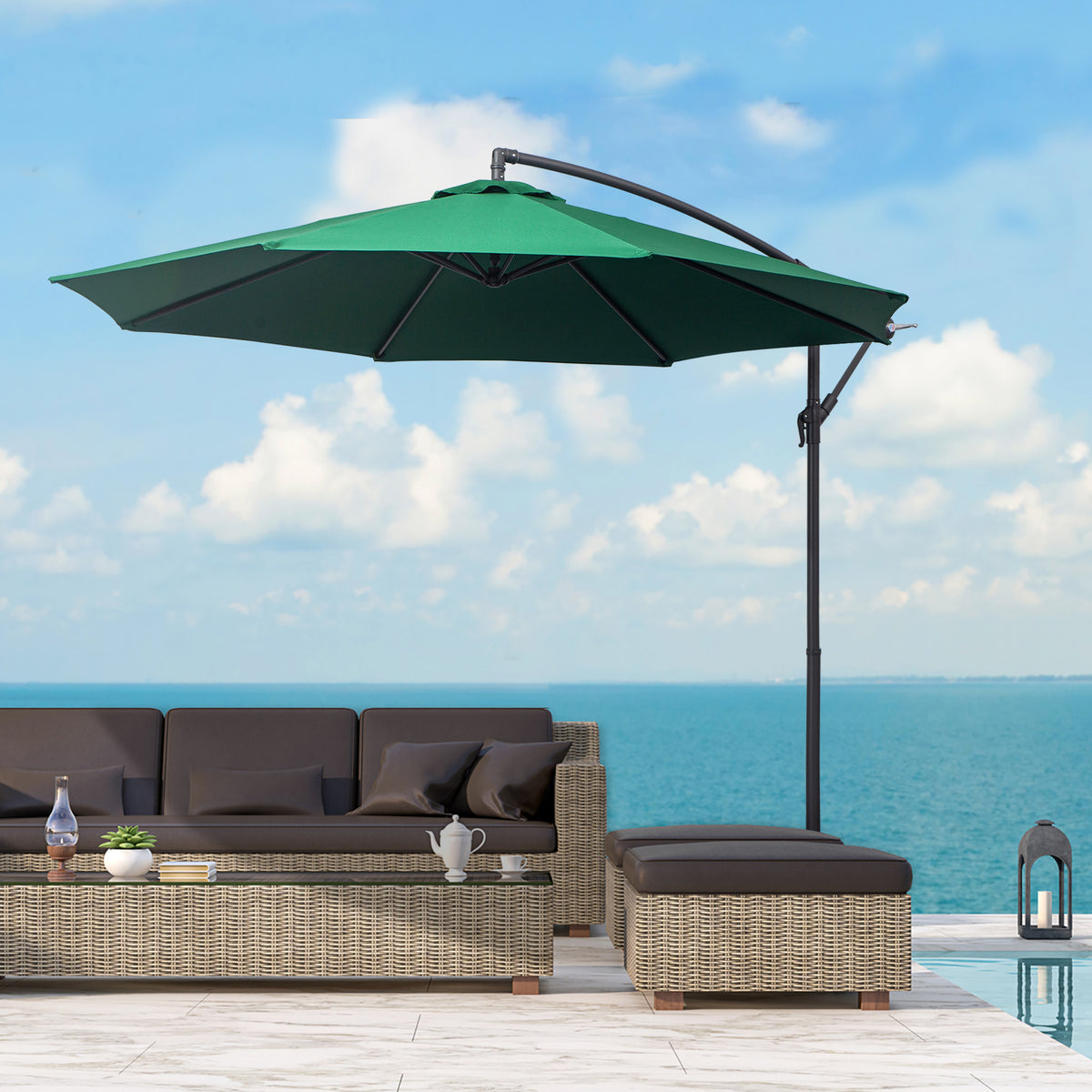 Chapéu de Sol de Jardim Inclinável Chapéu de Sol Excêntrico a Manivela Φ300x260cm Verde — foto 2