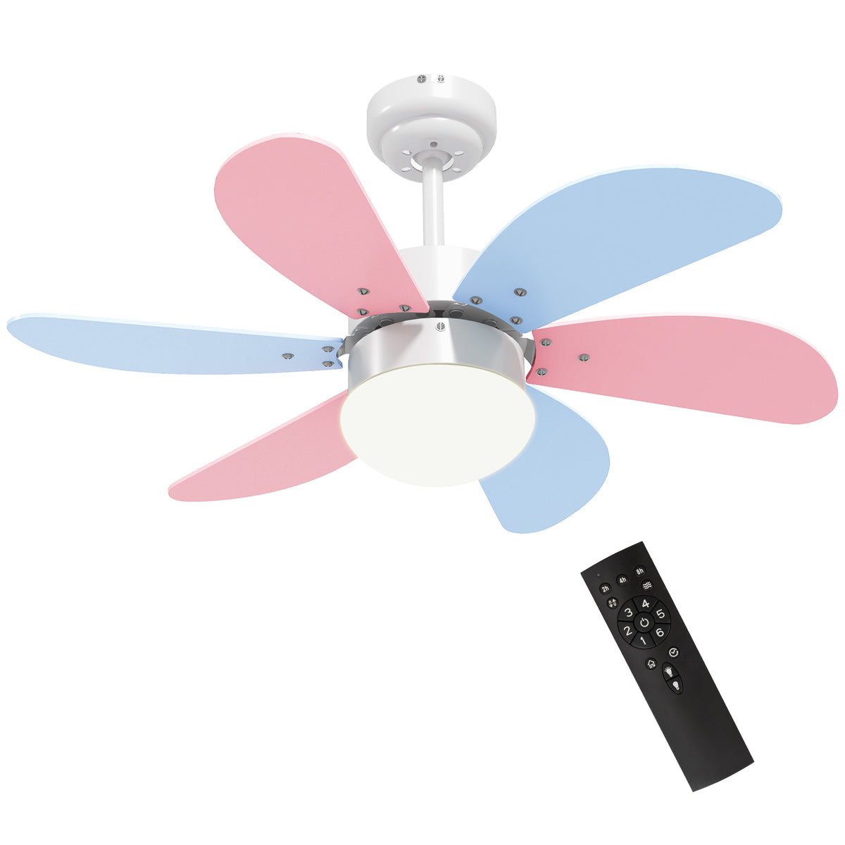 Ventoinha de Teto com Luz 34W Ø82,5 cm Ventoinha de Teto Silencioso com 6 Lâminas Reversíveis Controlo Remoto 6 Velocidades e Temporizador para Quarto Sala Multicolor — foto 1