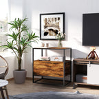 Mesa de console estilo industrial com gaveta grande e prateleira aberta Superfície espaçosa estrutura de metal 73x 45,5x 76cm Rústico Castanho — foto 2