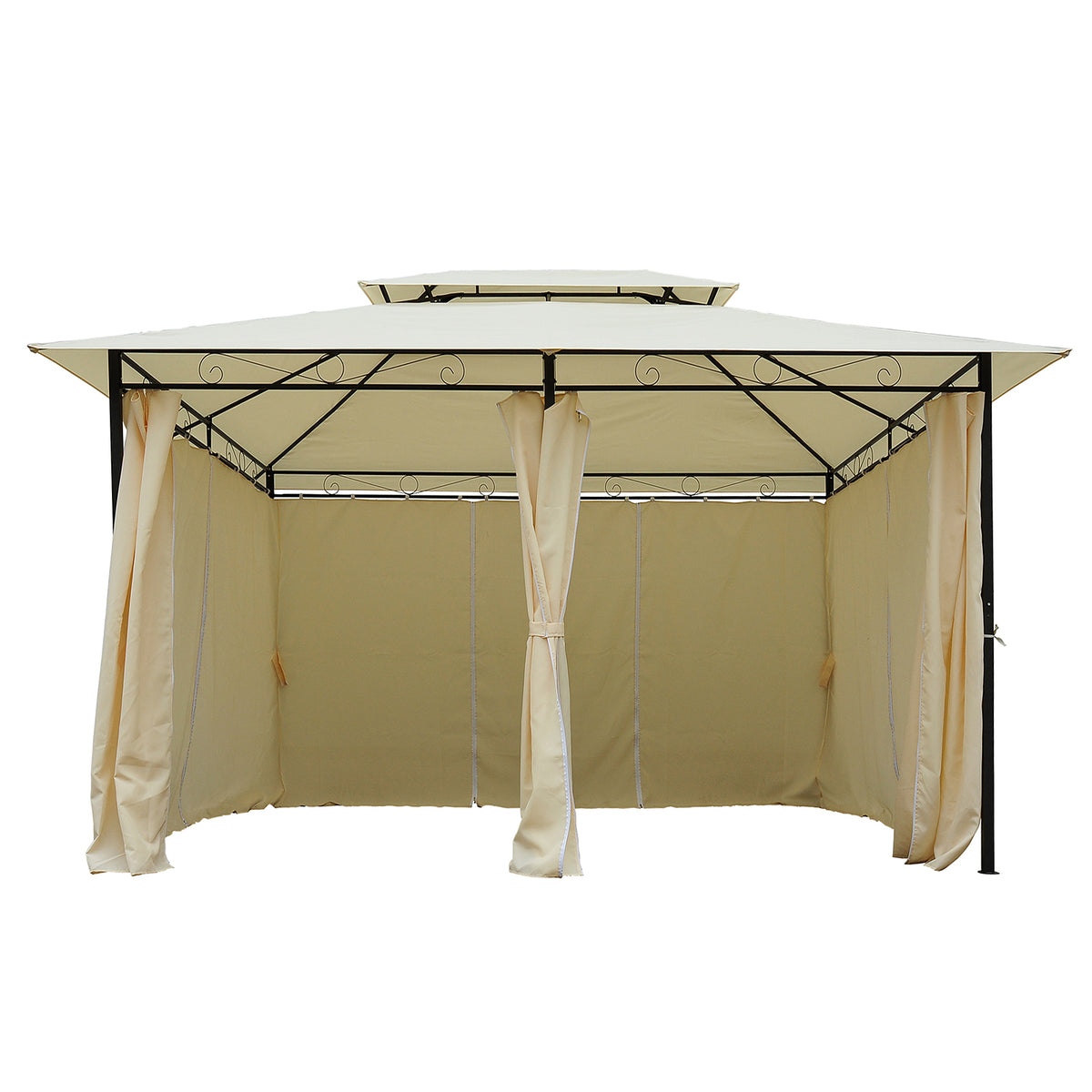 Pérgola de Jardim com Estrutura de Aço Teto Duplo 6 Cortinas Laterais 8 Orifícios de Drenagem 300x400x280 cm Creme — foto 1