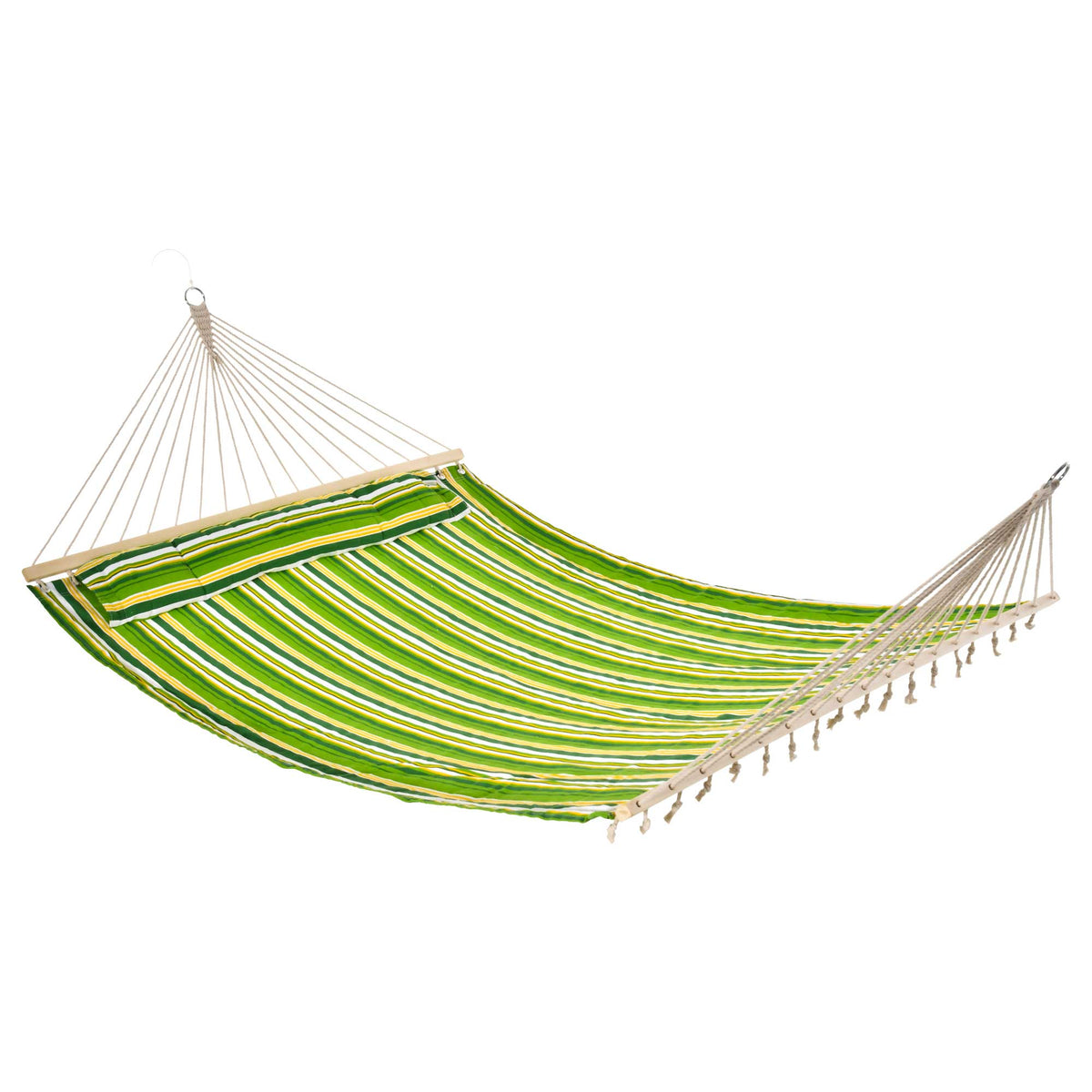 Cama Rede Suspensa de Algodão para Jardim Campismo Praia Piquenique com Almofada Carga Máxima 180kg 284x140cm Verde e Amarelo — foto 1