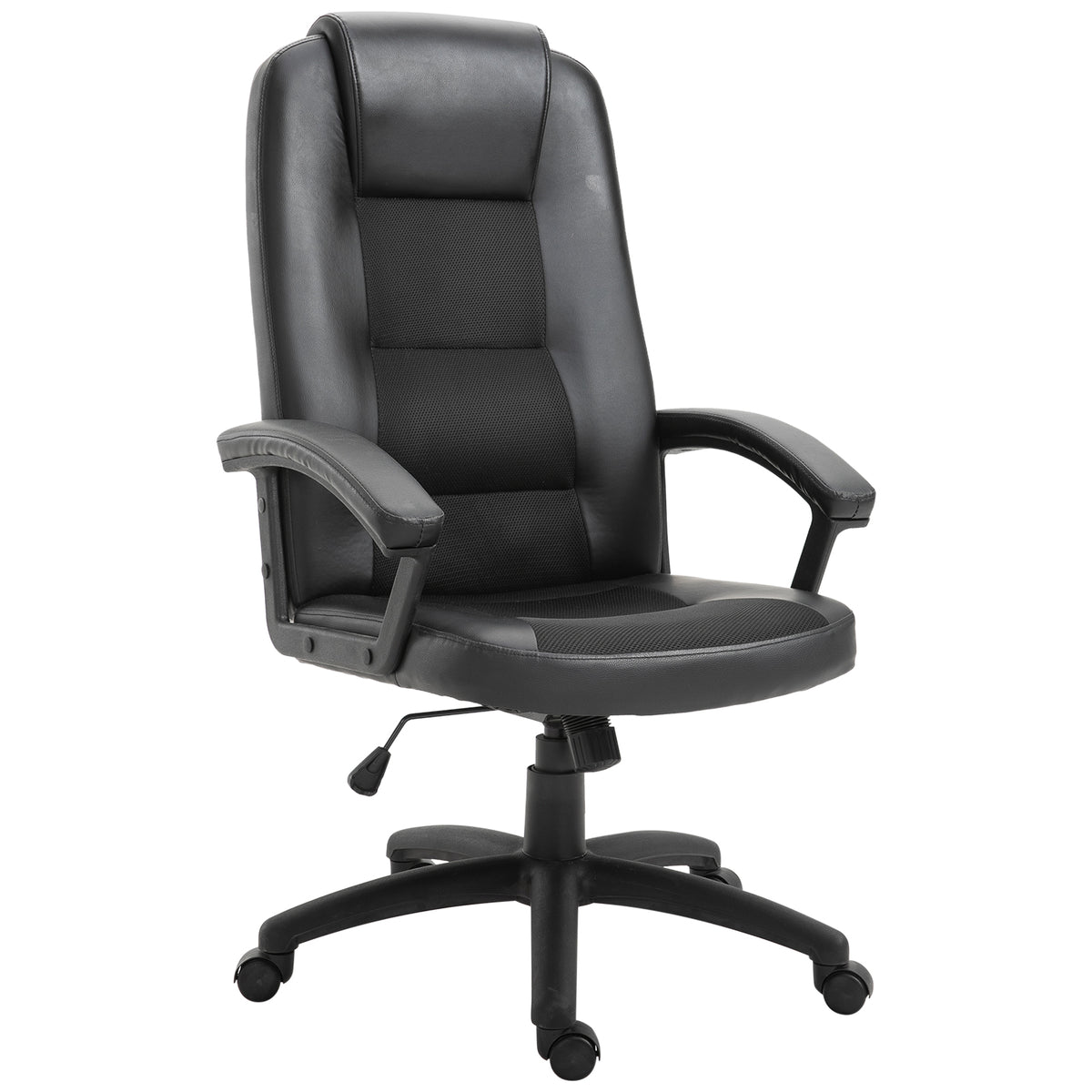 Cadeira de Escritório Giratória Cadeira de Escritório com Altura Ajustável Função Basculante Apoio para os Braços e Encosto Alto de Couro Sintético 64x65x113-123 cm Preto — foto 1