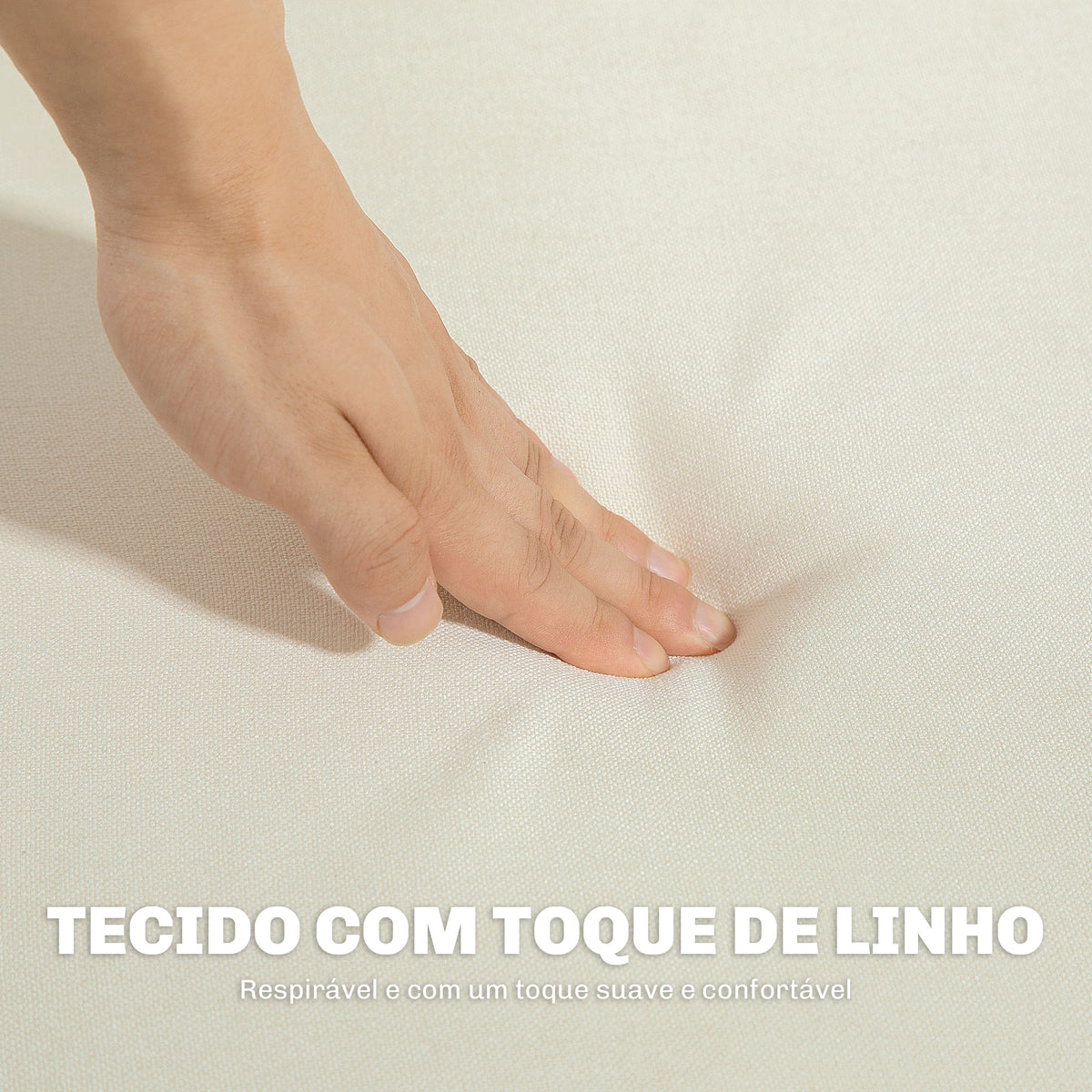 Sofá de 2 Lugares Sofá Estofado em Linho Sintético Sofá Sala de Estar com Apoio para os Braços e Pés de Madeira Sofá Pequeno Carga 250 kg 138,5x70x75 cm Creme — foto 5