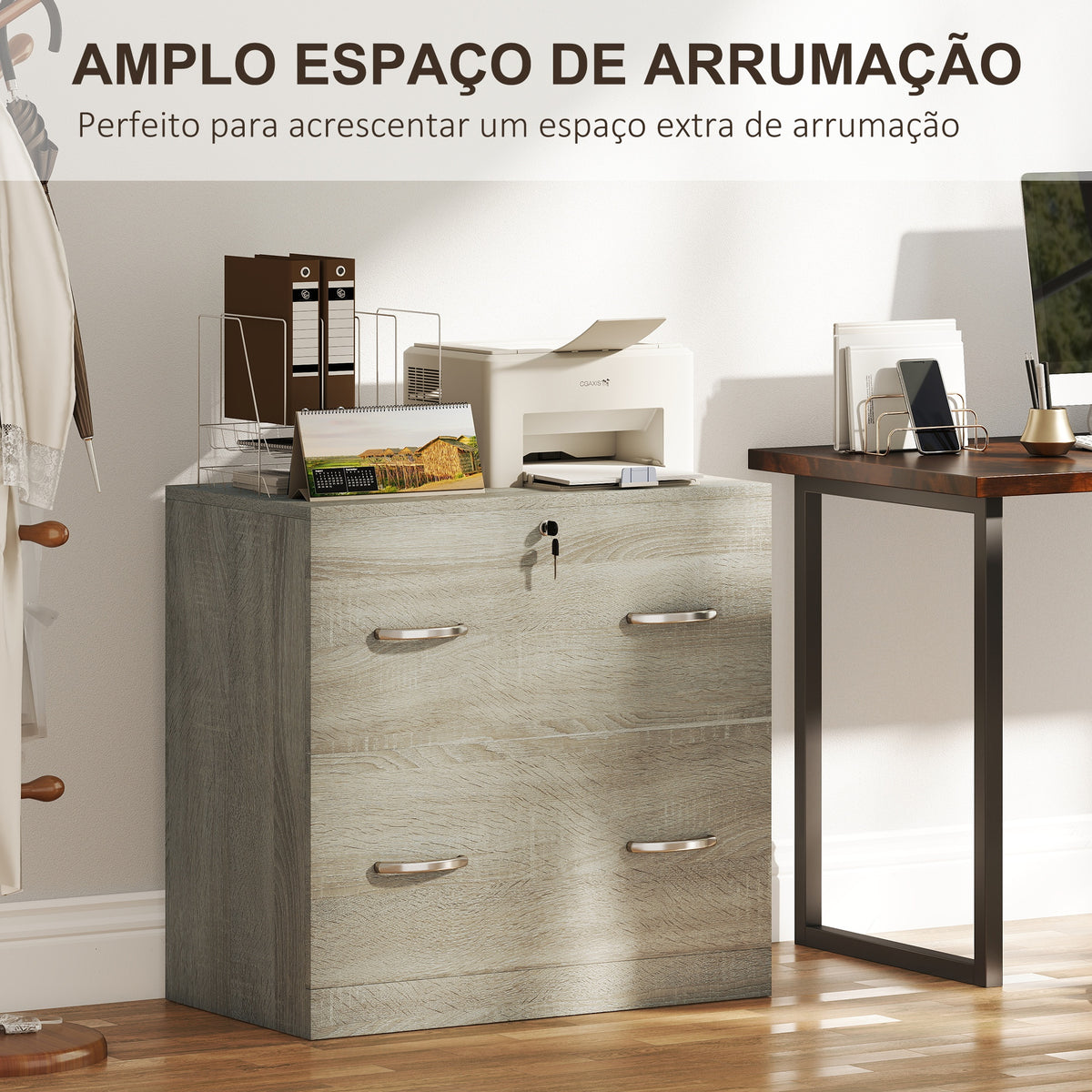 Armário para Arquivos com Gavetas para Escritório Armário de Arrumação de Escritório com Fechadura e 2 Chaves para Estúdio Dormitório 77x42x72 cm Madeira — foto 4