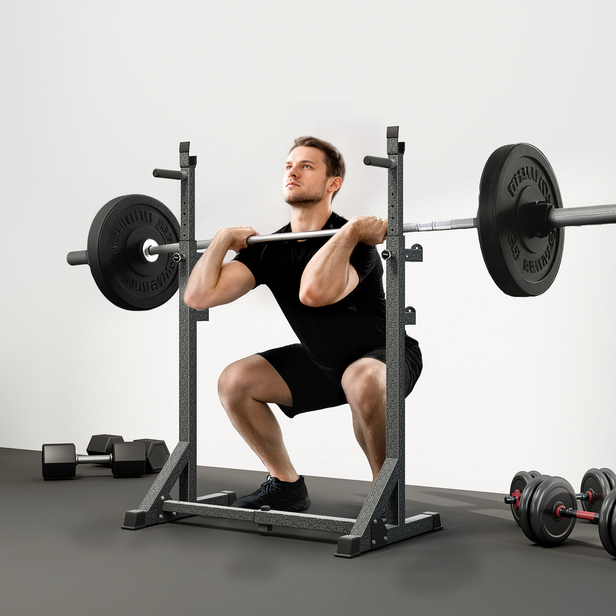 Suporte para Barras de Pesos Multifuncional com Largura e Altura Ajustáveis Suporte de Musculação com Estrutura de Aço Carga 200 kg para Treino em Casa Ginásio 60-87x65x121-158 cm Preto — foto 2