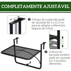 Mesa Suspensa para Varanda com Braço Regulável e Altura Ajustável em 3 Posições Estrutura de Metal Carga Máxima 30 kg 60x56,5x45 cm Preto — foto 4