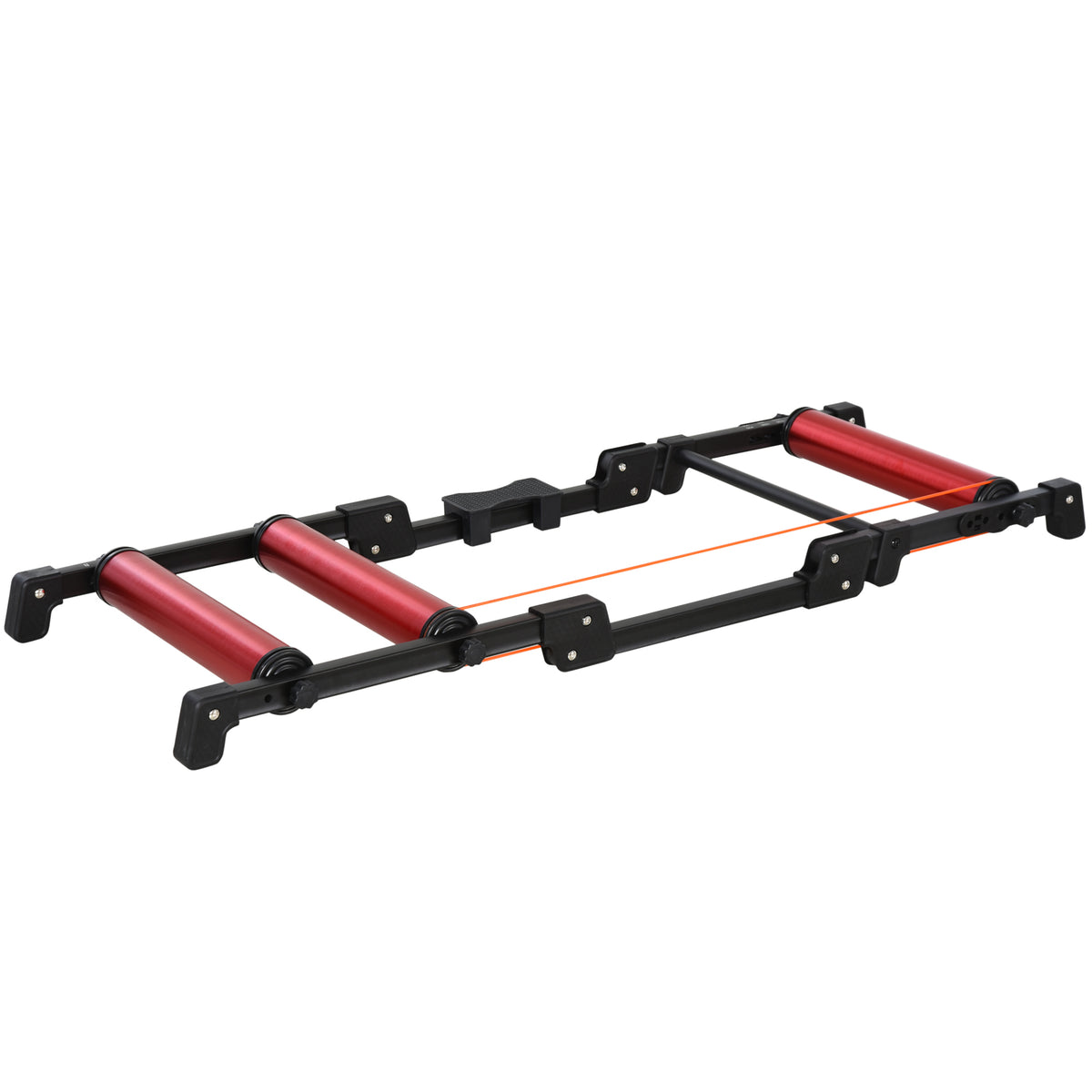 Rolos de bicicleta Treinamento Interno Rolo dobrável ajustável para ciclismo com pedal Esteira transportadora Suporta até 150 kg 146x55x10.5 cm Vermelho e preto — foto 1