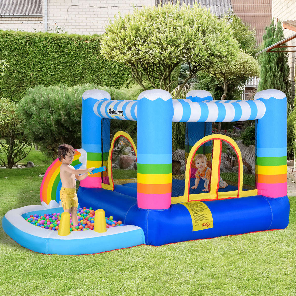 Castelo Inflável com Trampolim e Piscina para Crianças acima de 3 Anos Inclui Inflador e Bolsa de Transporte para Interior Exterior 280x170x155cm Multicor — foto 2